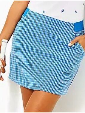 Lilly Pulitzer Luxletic Skort UPF 50+ Aona Morelle Blue Perform Gingham. Size 8